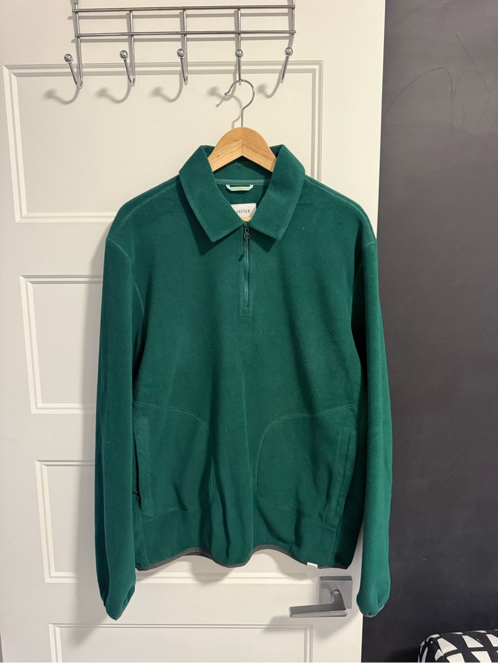 Vaillier Men’s Green Fleece Quarter-Zip Pullover – Size M